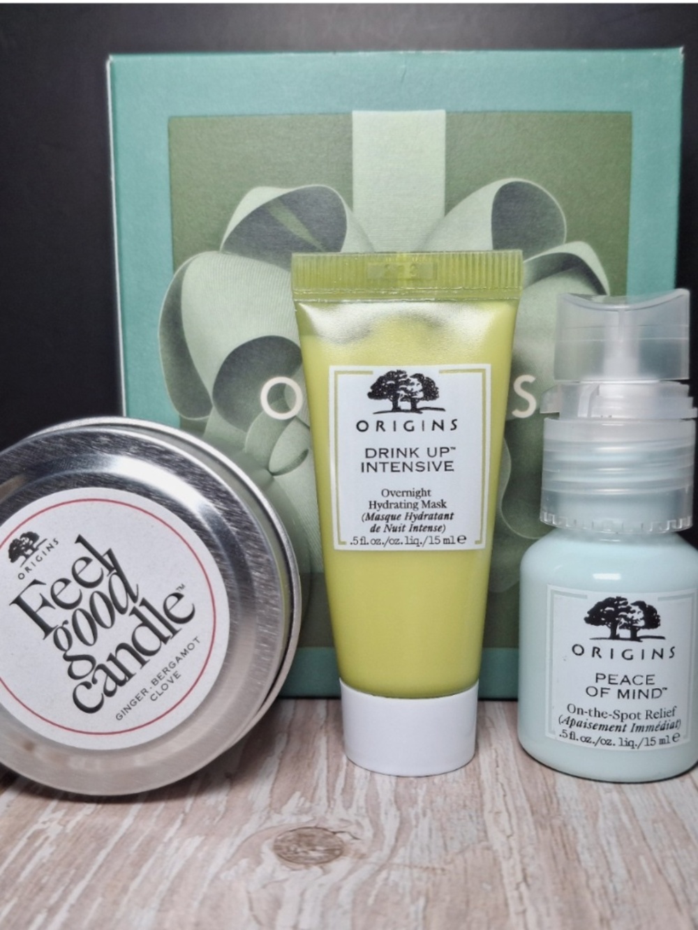 NWT New in Box Origins Peace of Mind On the Spot Relief Gift Set Candle Mask